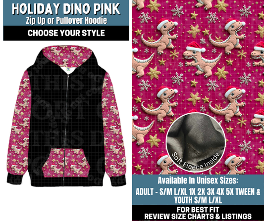 Preorder! Closes 10/13. ETA Jan. Holiday Dino Pink Zip-Up or Pullover Hoodie
