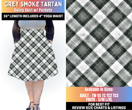 Preorder! Closes 10/15. ETA Jan. Grey Smoke Tartan Swing Skirt