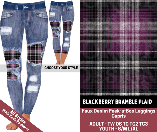 Preorder! Closes 7/23. ETA Oct. Blackberry Bramble Plaid Combo Faux Denim Peekaboo Legging Lengths
