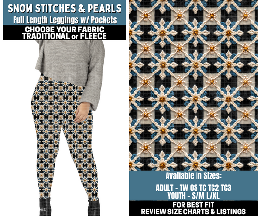 Preorder! Closes 10/13. ETA Jan. Snow Stitches & Pearls Leggings Choose Fleece or Traditional