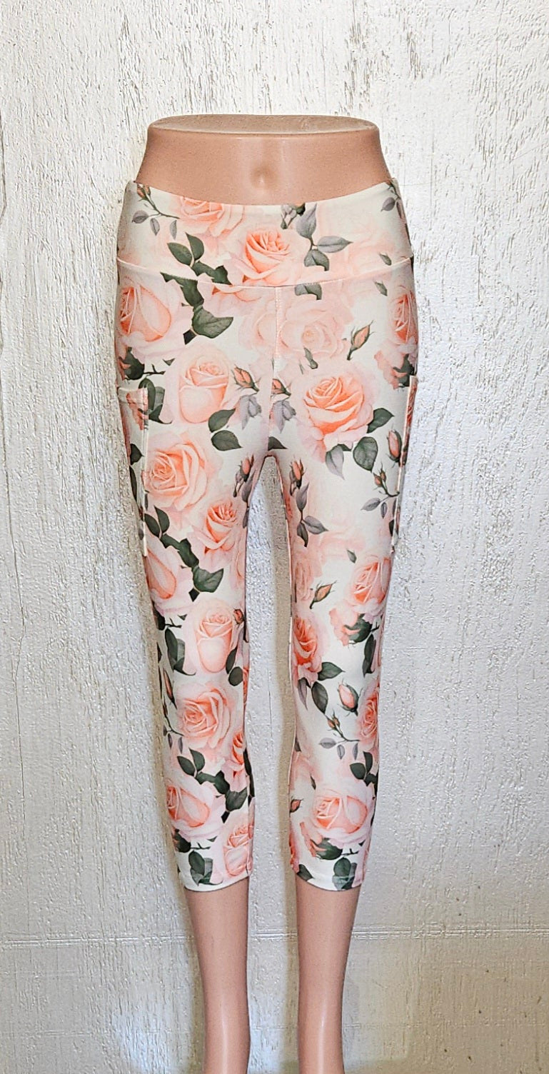Cream Roses capris and skorts with pockets