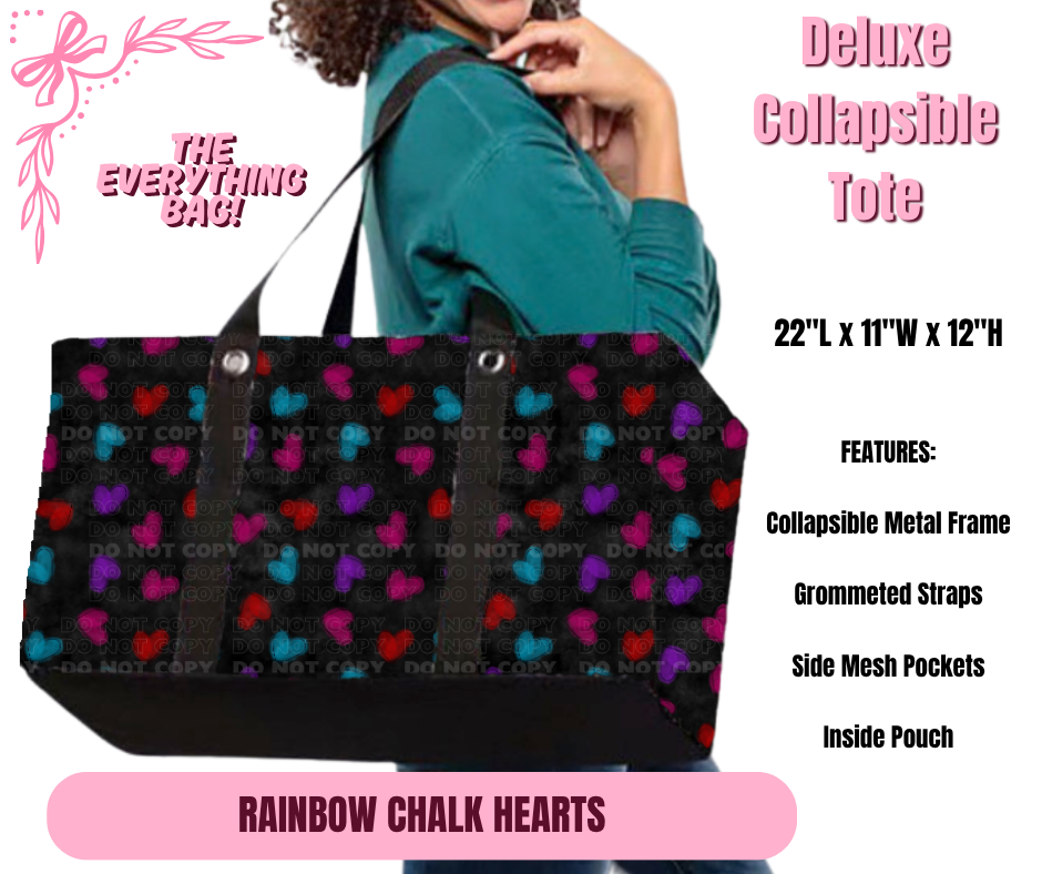 Preorder! Closes 11/27. ETA Feb. Rainbow Chalk Hearts Collapsible Tote