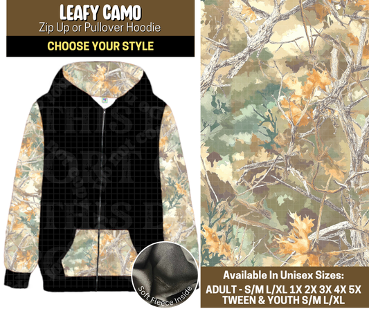 Preorder! Closes 9/12. ETA Dec. Leafy Camo Zip-Up or Pullover Hoodie
