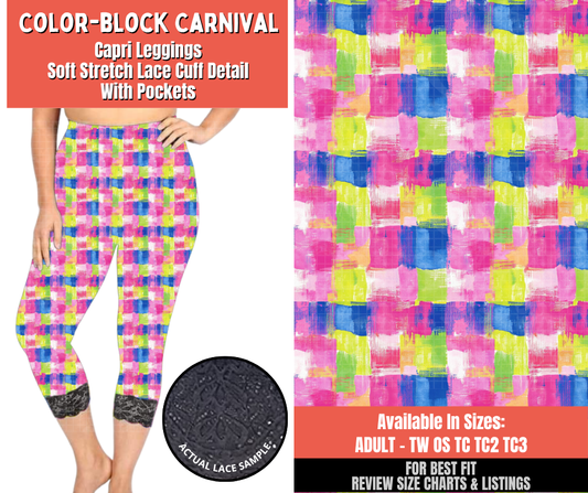 Preorder! Closes 5/18. ETA Aug. Color-Block Carnival Lace Cuff Capris w/ Pockets