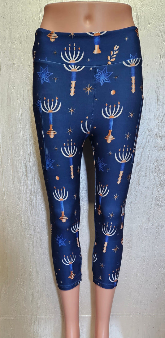 Hanukkah on Navy 2 capris and leggings with pockets