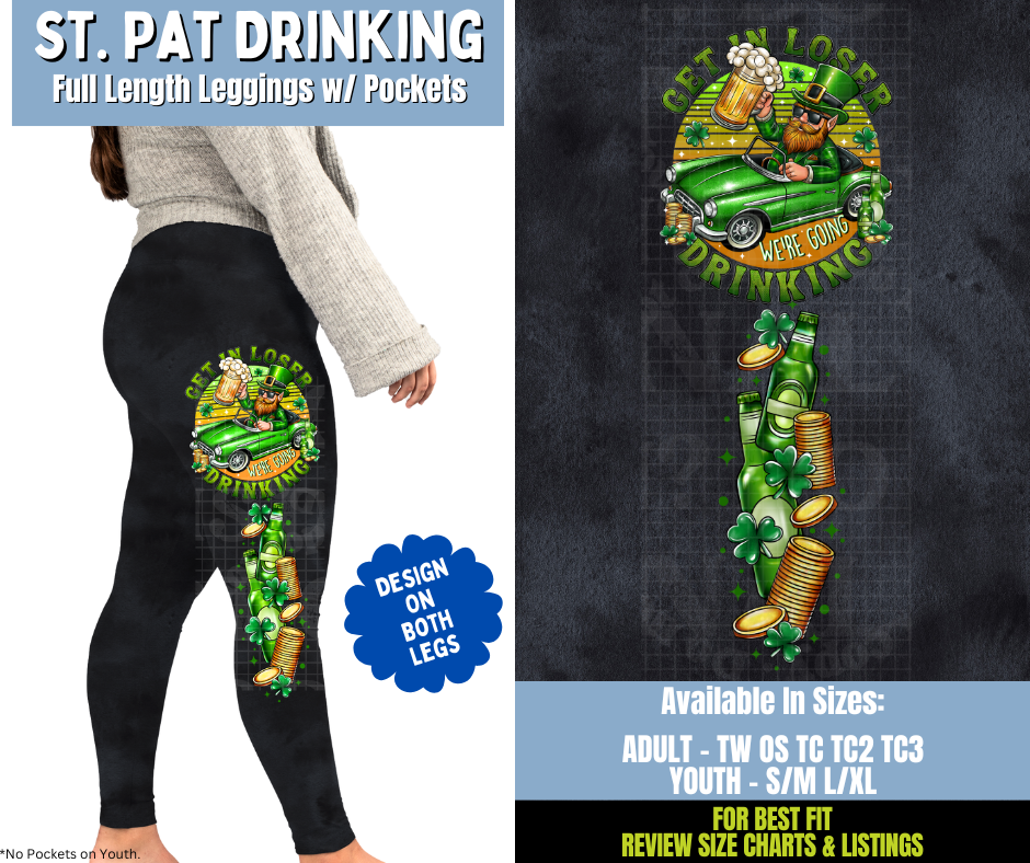 Preorder! Closes 12/15. ETA March. St. Pat Drinking Full Length Leggings w/ Side Leg Designs
