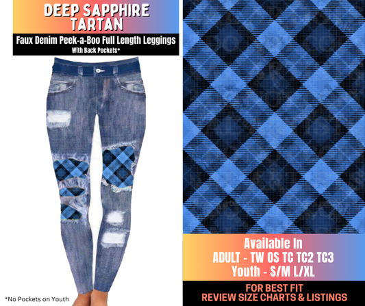 Preorder! Closes 10/15. ETA Jan. Deep Sapphire Tartan Full Length Faux Denim Peekaboo