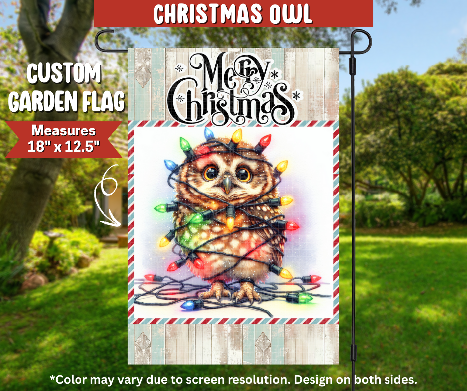 Preorder! Closes 9/22. ETA Dec. Christmas Owl Garden Flag