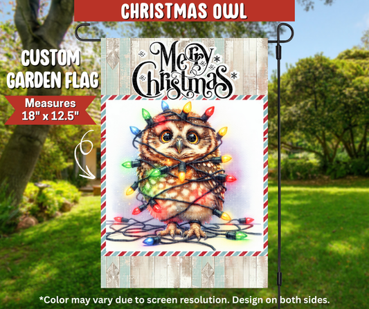 Preorder! Closes 9/22. ETA Dec. Christmas Owl Garden Flag