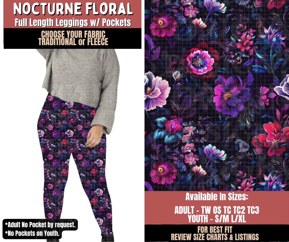 Preorder! Closes 10/22. ETA Jan. Nocturne Floral Leggings Choose Fleece or Traditional