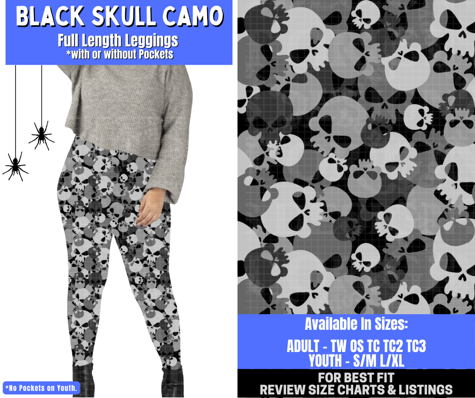 Preorder! Closes 1/26. ETA April. Black Skull Camo Full Length Leggings w/wo Pockets