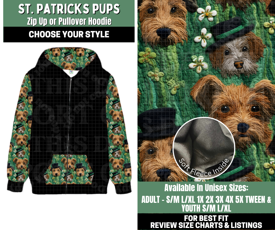 Preorder! Closes 12/4. ETA Feb. St. Patrick's Pups Zip-Up or Pullover Hoodie