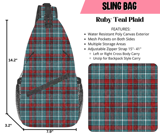 Preorder! Closes 9/17. ETA Dec. Ruby Teal Plaid Sling Bag