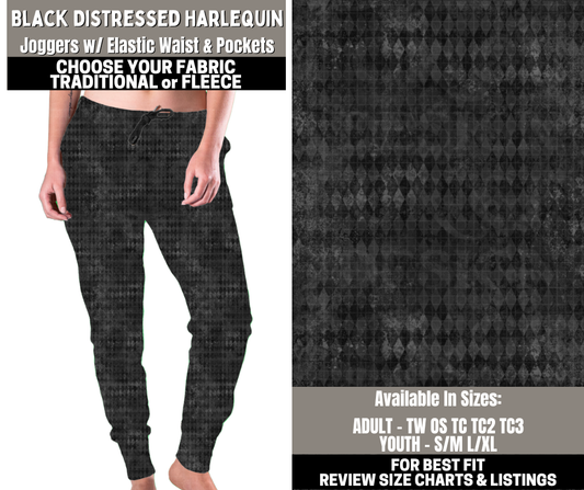 Preorder! Closes 12/1. ETA Feb. Black Distressed Harlequin Joggers Choose Fleece or Traditional