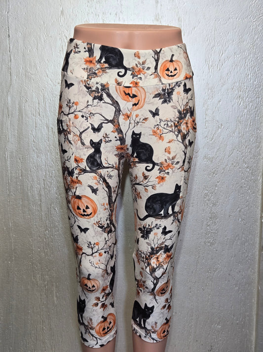 Pumpkin cat leggings and capris with pockets