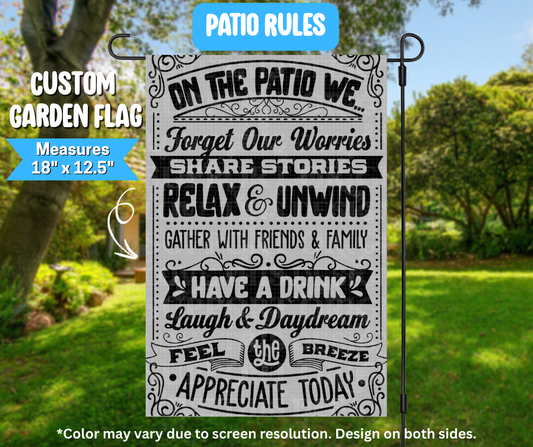 Preorder! Closes 3/9. ETA June. Porch Rules Garden Flag