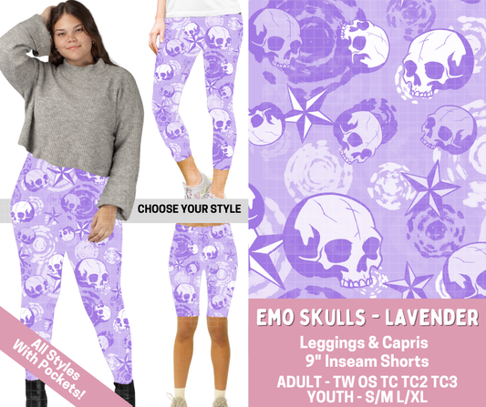 Preorder! Closes 2/23. ETA May. Emo Skulls- Lavender Combo Legging Lengths