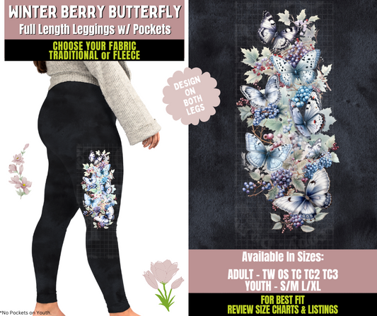 Preorder! Closes 10/8. ETA Dec. Winter Berry Butterfly Watercolor Leggings w/ Side Leg Designs Choose Fleece or Traditional