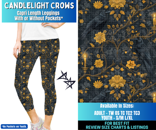 Preorder! Closes 12/17. ETA March. Candlelight Crows Capri Length Leggings w/wo Pockets