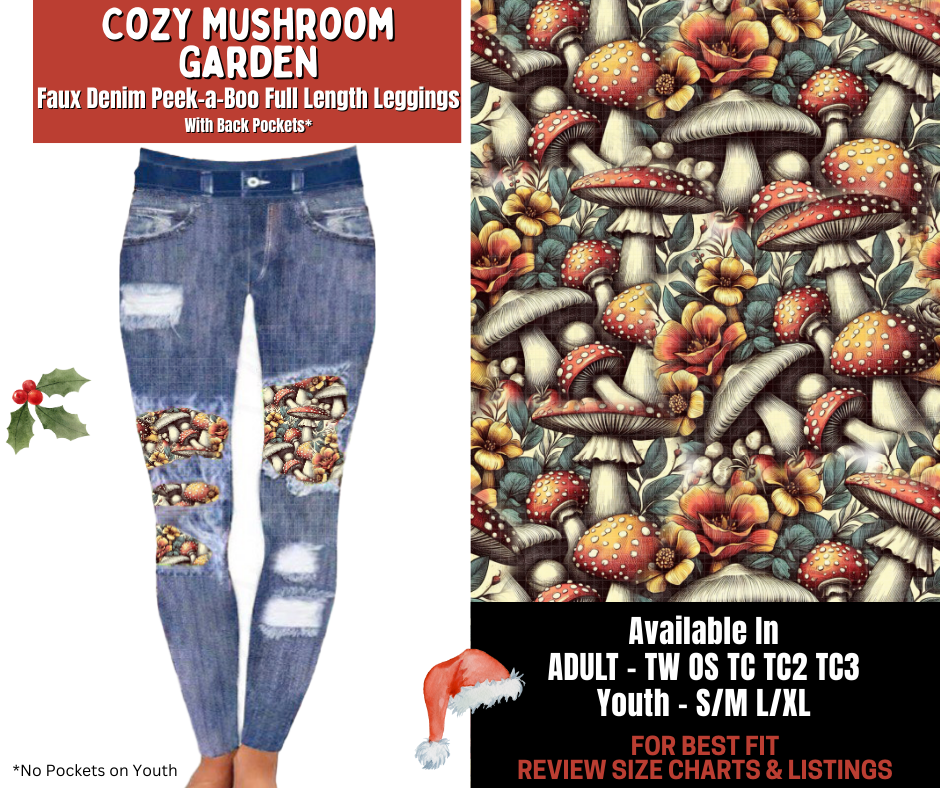 Preorder! Closes 9/24. ETA Dec. Cozy Mushroom Garden Full Length Faux Denim Peekaboo