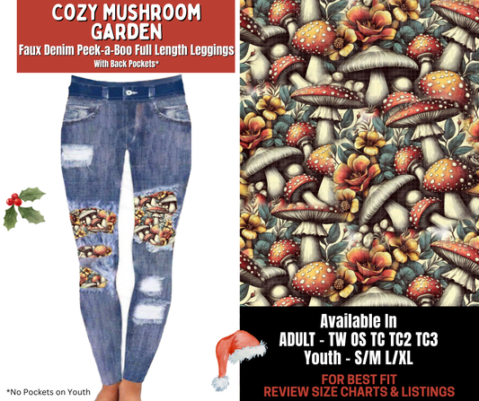 Preorder! Closes 9/24. ETA Dec. Cozy Mushroom Garden Full Length Faux Denim Peekaboo