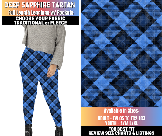 Preorder! Closes 10/15. ETA Jan. Deep Sapphire Tartan Leggings Choose Fleece or Traditional