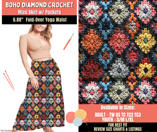Preorder! Closes 10/1. ETA Dec. Boho Diamond Crochet Maxi Skirt