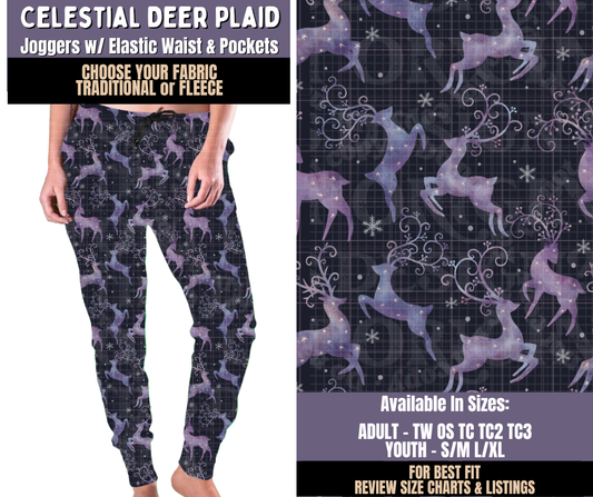 Preorder! Closes 9/3. ETA Dec. Celestial Deer Plaid Joggers Choose Fleece or Traditional