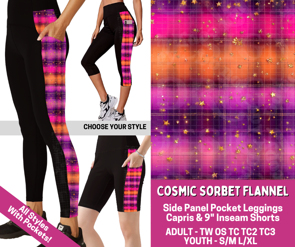 Preorder! Closes 6/18. ETA Sept. Cosmic Sorbet Flannel Side Panel Legging Lengths