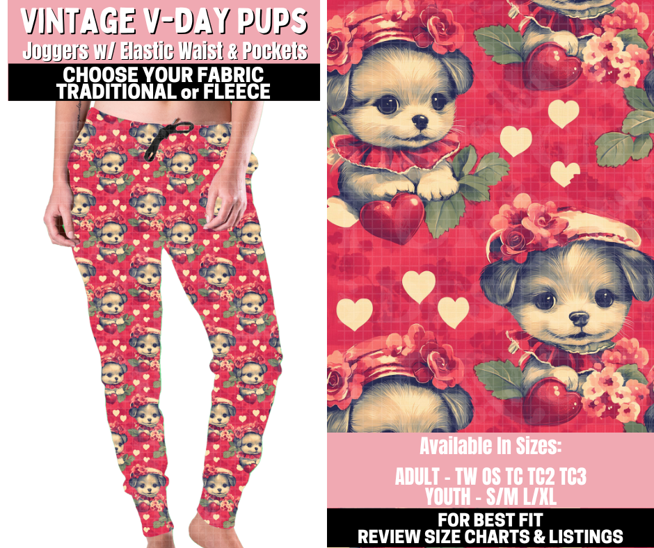 Preorder! Closes 11/12. ETA Jan. Vintage V-day Pups Joggers Choose Fleece or Traditional