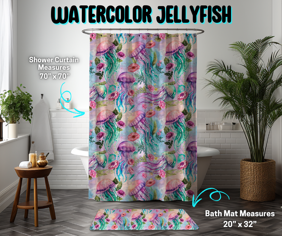 Preorder! Closes 3/26. ETA June. Watercolor Jellyfish Custom Shower Curtain and/or Bath Mat