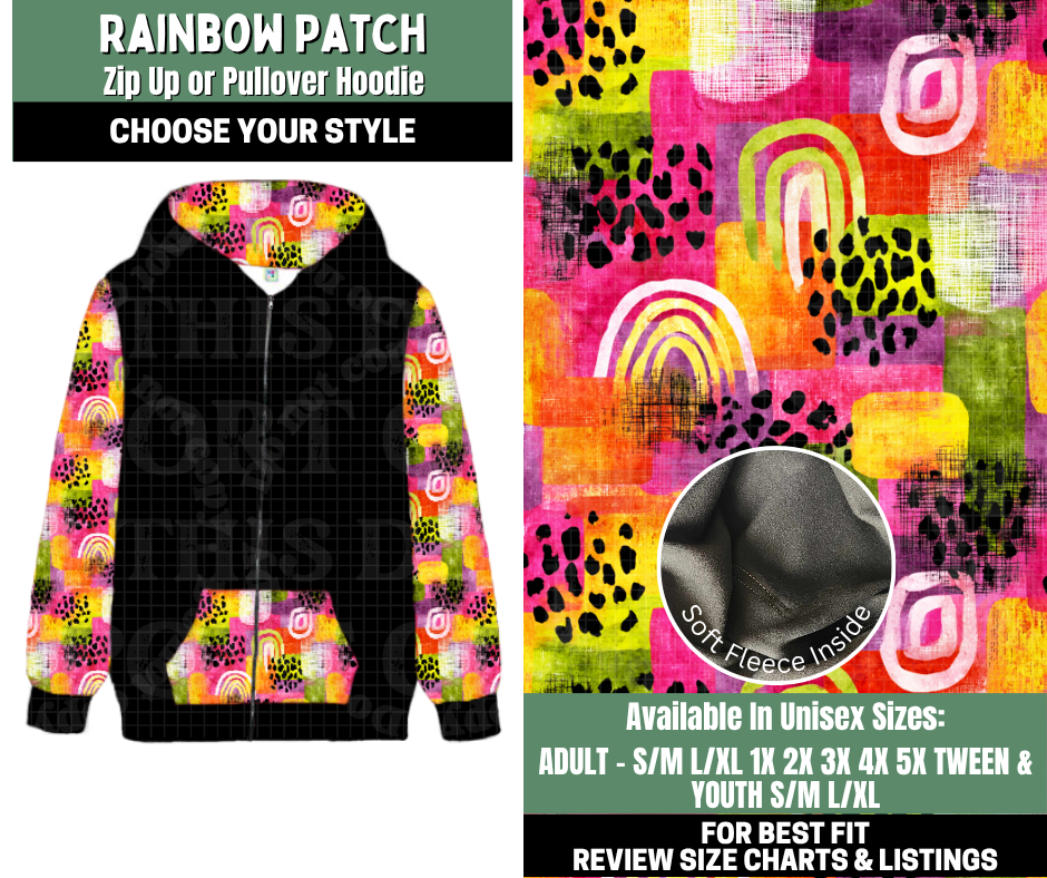 Preorder! Closes 12/4. ETA Feb. Rainbow Patch Zip-Up or Pullover Hoodie