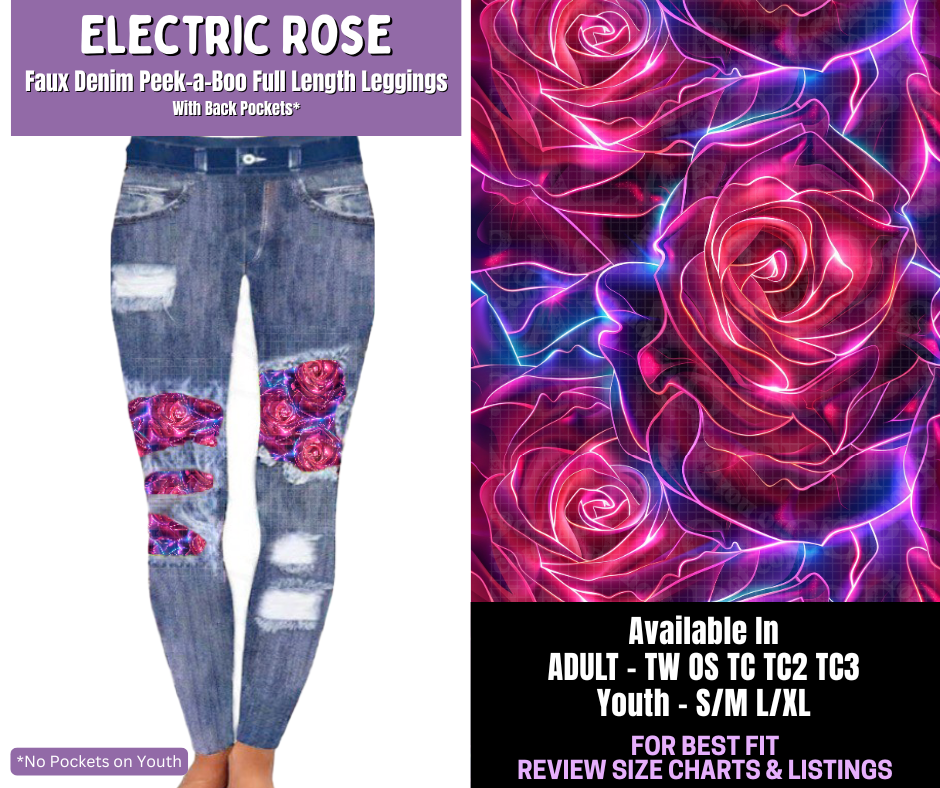 Preorder! Closes 12/18. ETA March. Electric Rose Full Length Faux Denim Peekaboo
