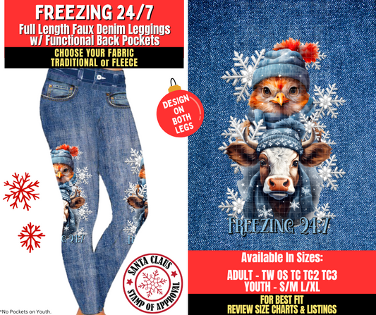 Preorder! Closes 8/27. ETA Nov. Freezing 24/7 Faux Denim Leggings w/ Side Leg Designs Choose Fleece or Traditional