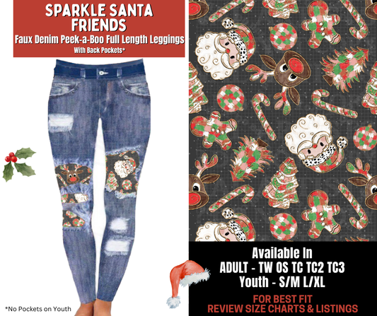 Preorder! Closes 9/24. ETA Dec. Sparkle Santa Friends Full Length Faux Denim Peekaboo