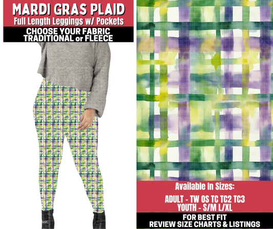 Preorder! Closes 11/13. ETA Jan. Mardi Gras Plaid Leggings Choose Fleece or Traditional