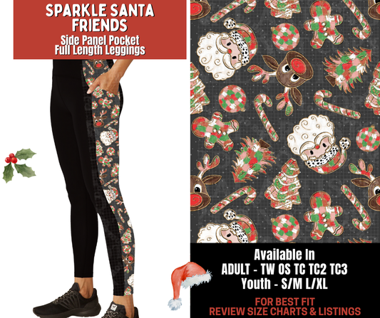Preorder! Closes 9/24. ETA Dec. Sparkle Santa Friends Side Panel Pocket Full Length Leggings