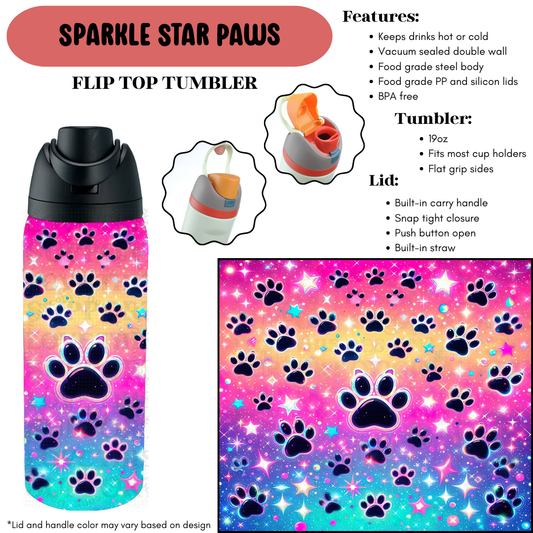 Preorder! Closes 9/18. ETA Dec. Sparkle Star Paws Flip Top Tumbler