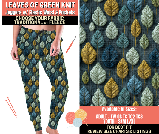 Preorder! Closes 10/1. ETA Dec. Leaves Of Green Knit Joggers Choose Fleece or Traditional