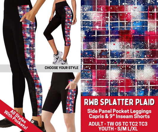Preorder! Closes 3/19. ETA June. RWB Splatter Plaid Combo Side Panel Legging Lengths