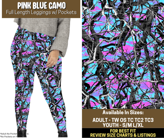 Preorder! Closes 9/12. ETA Dec. Pink Blue Camo Full Length Leggings w/wo Pockets