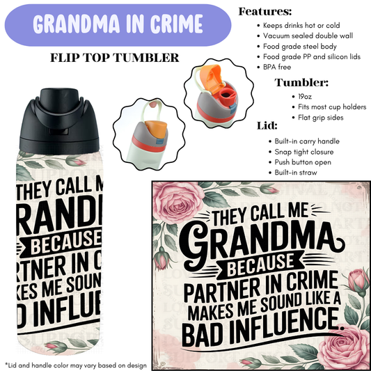 Preorder! Closes 12/11. ETA Feb. Grandma In Crime Flip Top Tumbler