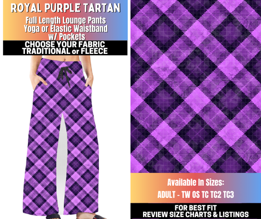 Preorder! Closes 10/15. ETA Jan. Royal Purple Tartan Lounge Pants Choose Fleece or Traditional