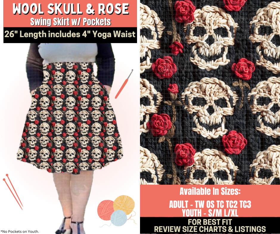 Preorder! Closes 10/1. ETA Dec. Wool Skull & Rose Swing Skirt