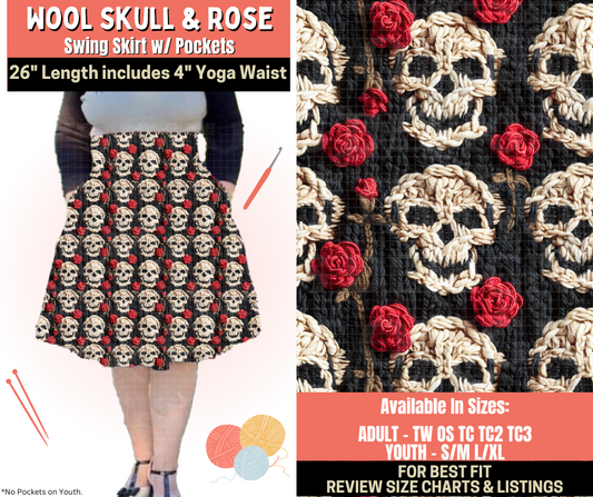 Preorder! Closes 10/1. ETA Dec. Wool Skull & Rose Swing Skirt