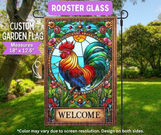 Preorder! Closes 5/11. ETA August. Rooster Glass Garden Flag