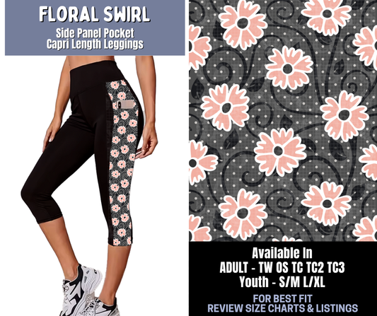 Preorder! Closes 1/8. ETA March. Floral Swirl Side Panel Pocket Capri Length Leggings