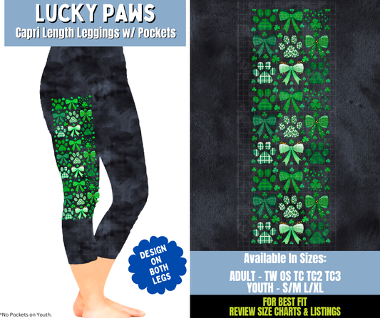 Preorder! Closes 12/15. ETA March. Lucky Paws Capri Leggings w/ Side Leg Designs