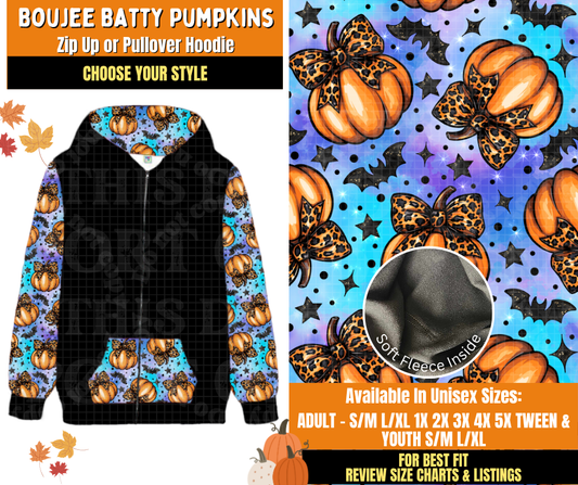Preorder! Closes 7/16. ETA Oct. Boujee Batty Pumkpins Zip-Up or Pullover Hoodie