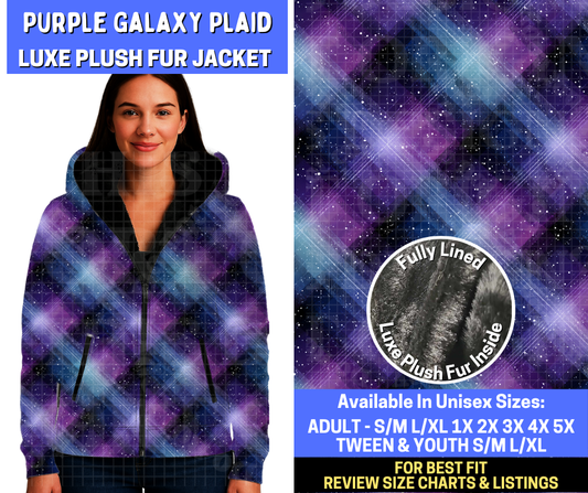 Preorder! Closes 10/20. ETA Jan. Purple Galaxy Plaid Luxe Fur Jacket